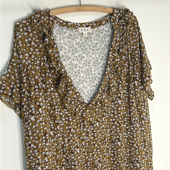 POL Brown Floral Mixed Print High Low Boho Mini Dress Size Large - Picture 15 of 16